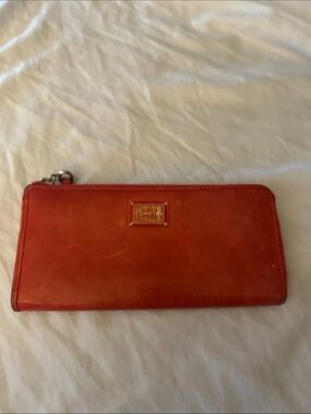 Coach Red Zip-Around Leather Wallet with Logo Plaque